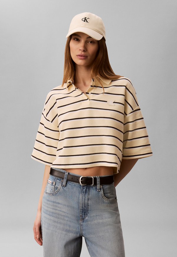 Calvin Klein Jeans CALVIN KLEIN JEANS STRIPE CROPPED BOXY POLO SHIRT - Polo shirt - vanilla custard