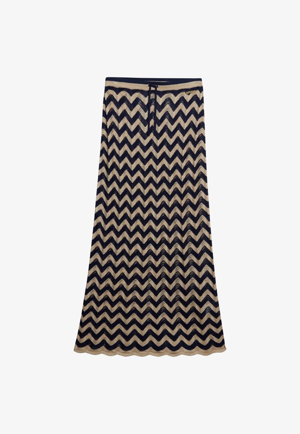 Superdry & Co ZIGZAG COLUMN  - Maxi skirt - navy gold zigzag