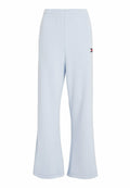 Hellblaue Sweatpants mit lockerer Passform, ausgestattet mit einem elastischen Bund und einem kleinen Logo-Akzent an der Seite. Hergestellt aus weichem, dehnbarem Material.