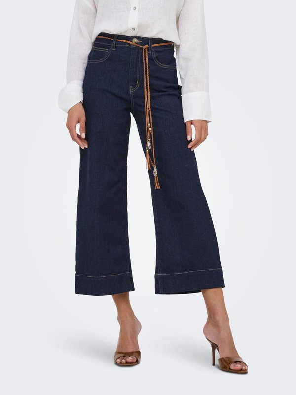 ONLY Wide-fit ONLMADISON High waist Wide Leg Fit Cropped - Relaxed fit jeans - dark blue denim