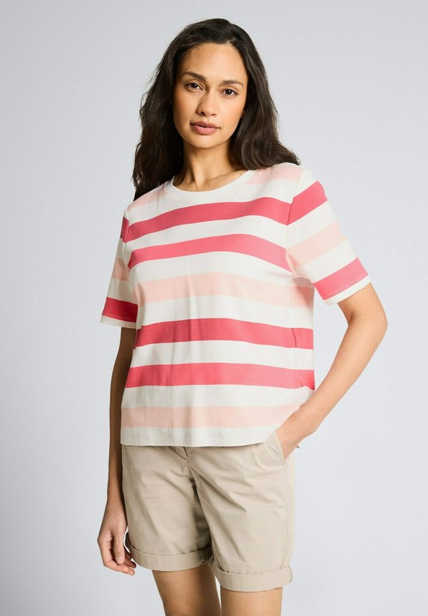 TOM TAILOR BOXY CREW NECK  - Print T-shirt - coral offwhite stripe