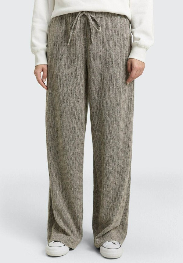 TOM TAILOR LOOSE WIDE - Trousers - beige/black structure