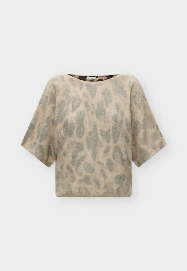 TOM TAILOR HAIRY PRINTED BATWING - Jumper - beige melange/brown