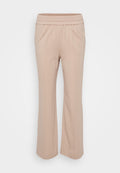 Helle beige, elastische Bundhose mit lockerer Passform. Verfügt über vertikale Nähte und einen weichen, glatten Stoff. Schlaghosen-Design.