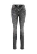 Schmale Jeans aus dunkelgrauem Denim, mit hoher Taille, vorderen Taschen und leicht verwaschenen Details. Standard-Gürtelschlaufen und ein Metallknopf.