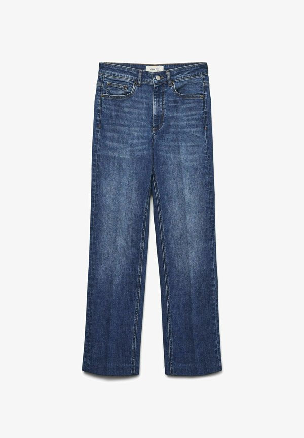 Vero Moda Straight fit AWALICE High rise Mom - Flared Jeans - medium blue denim
