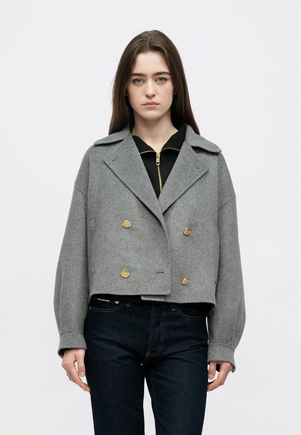 Tommy Hilfiger WOOL BLEND DOUBLE BREASTED PEACOAT - Summer jacket - med heather grey