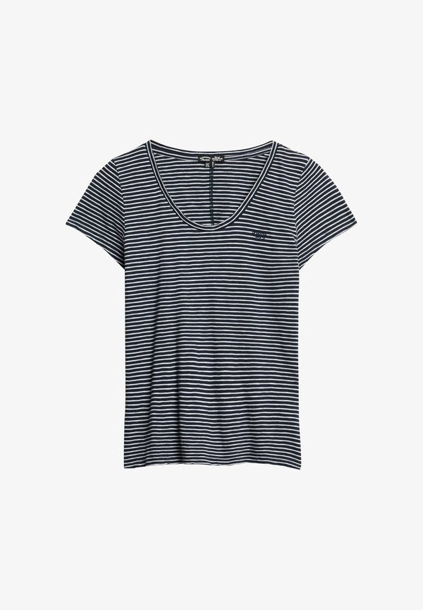 Superdry & Co SCOOP NECK - Print T-shirt - deep navy optic stripe