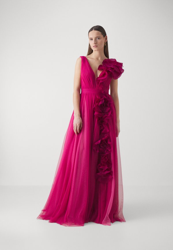 Marchesa DEEP V NECK ILLUSION GOWN
