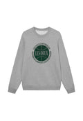 Grau sweatshirt aus weichem Material, mit einem runden grünen Grafikdesign, auf dem der Text "LES DEUX COPENHAGEN" und "INSPIRED BY COMMUNITY" deutlich angezeigt wird.
