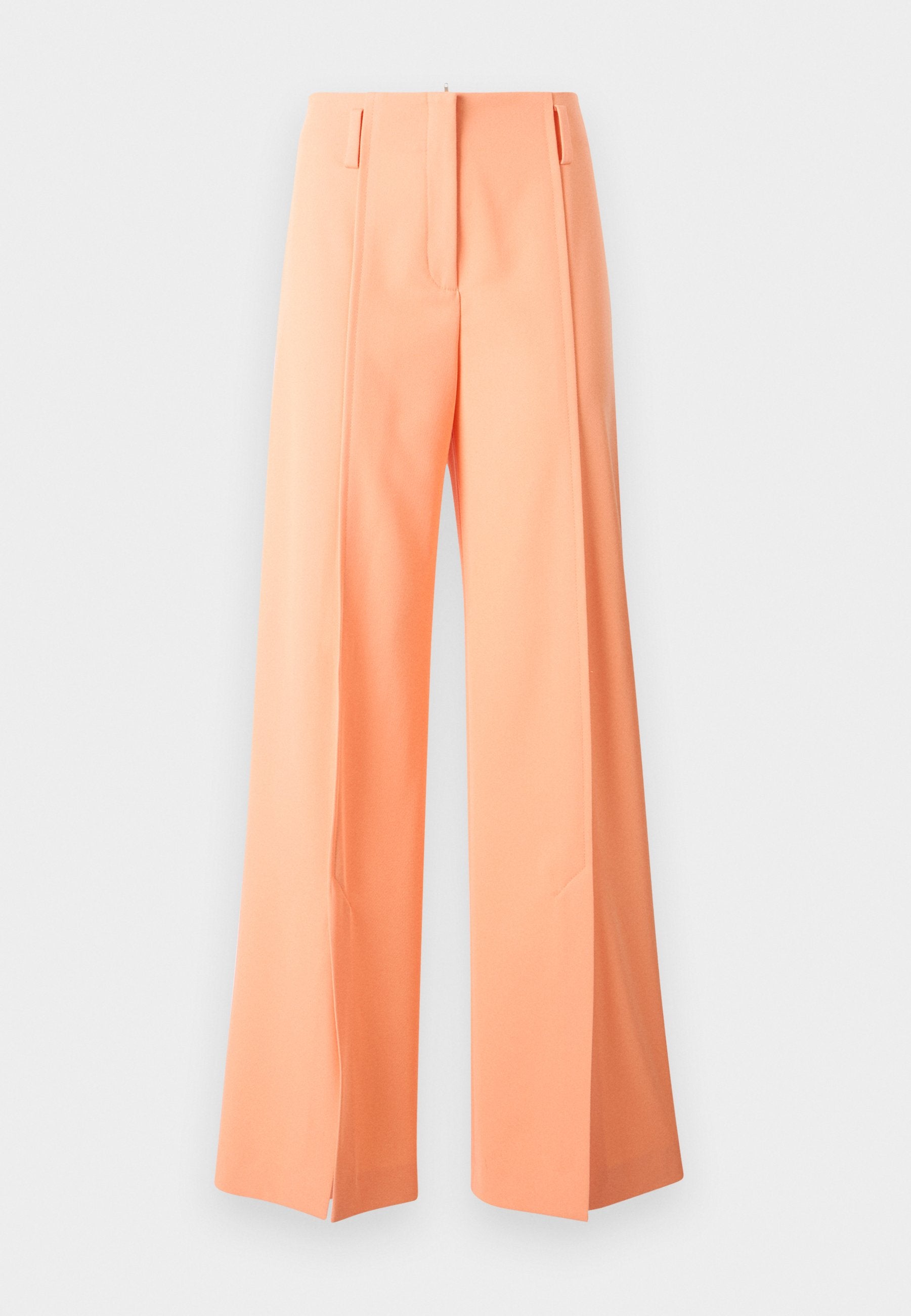 Weit geschnittene Hosen in pastellorange, maßgeschneiderte Ausführung mit Falten, aus glattem Stoff. Verfügt über seitliche Taschen und einen klaren Saum. 