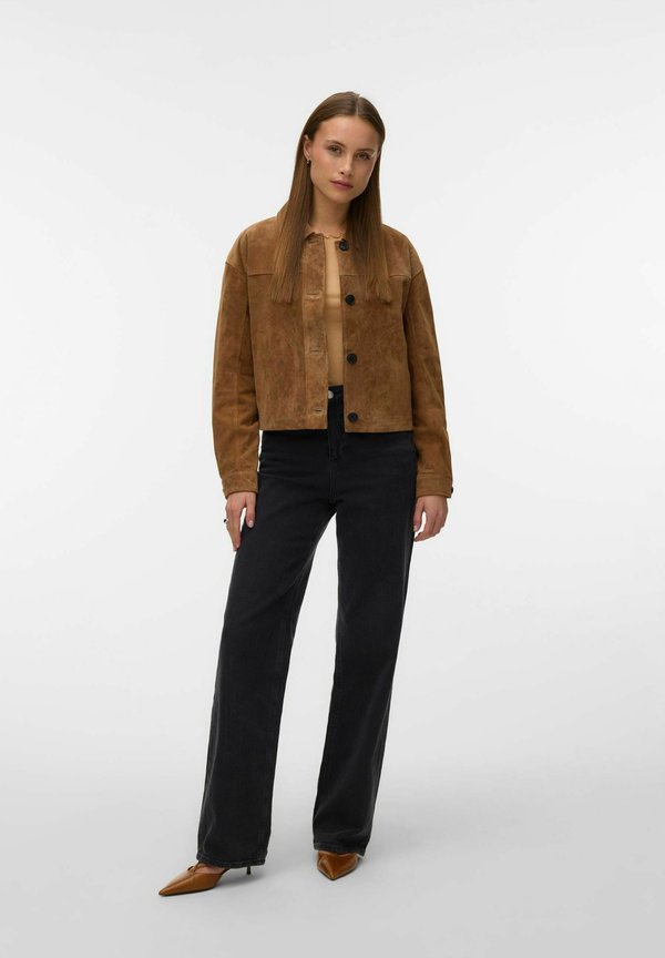 Vero Moda VMROYCESTINE Suede - Leather jacket - tobacco brown