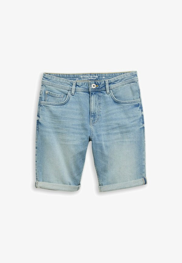 TOM TAILOR TTJOSH REGULAR SLIM FIT - Denim shorts - light stone blue denim
