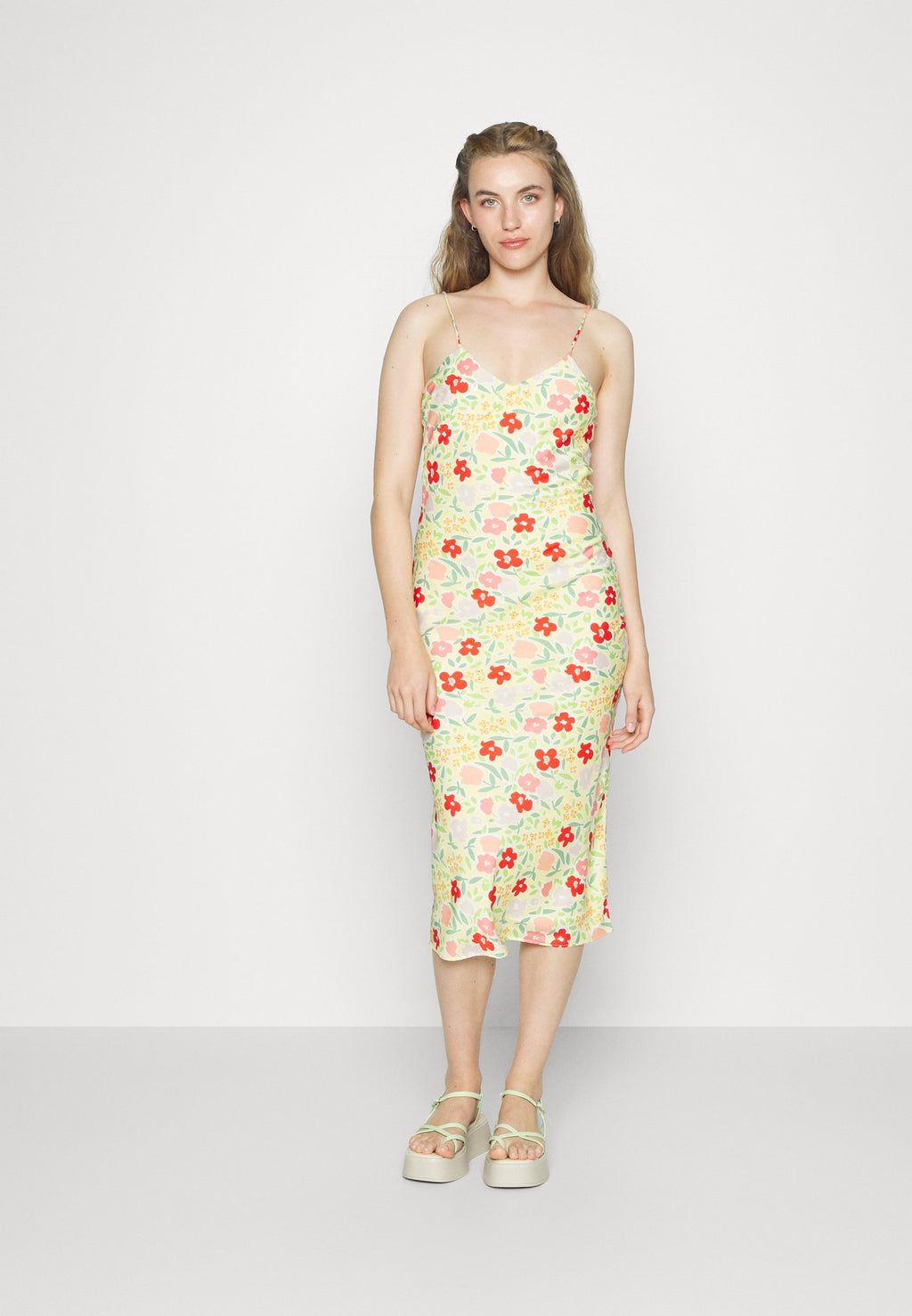 Glamorous SLIM FIT MIDI SLIP DRESS WITH V NECK