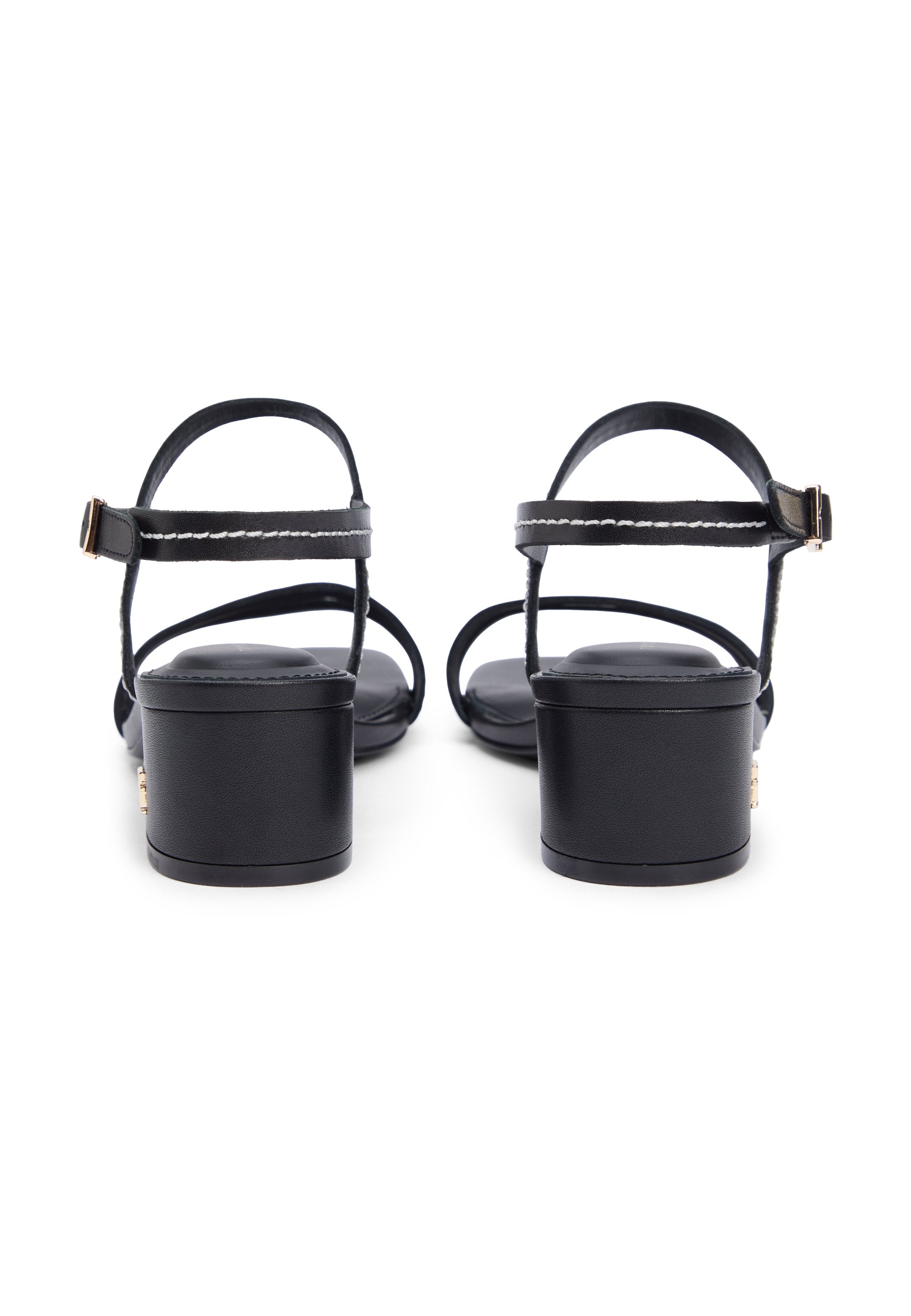 LEATHER CONTRAST TOPSTITCH BLOCK HEEL SANDALS Media 3
