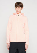 Hellrosa Hoodie mit Reißverschluss, geometrischem Muster, Kapuze und strukturiertem Stoff. Verfügt über einen Frontreißverschluss und Seitentaschen.