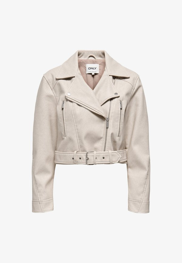 ONLY Leather ONLPAULINE Leather - Faux leather jacket - beige