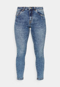 Schmale Jeans aus blauer Denim. Mit fünf Taschen, einem Reißverschluss vorn und kontrastierenden Nähten. Schmal zulaufendes Bein mit einem sauberen Saum.