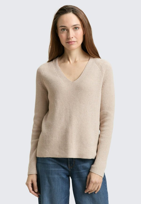 TOM TAILOR PULLOVER MIT V-AUSSCHNITT - Jumper - dusty alabaster melange