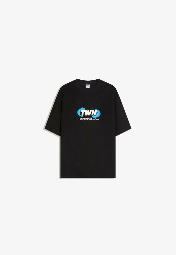 Bershka SHORT SLEEVE - PLUSH  - Print T-shirt - black