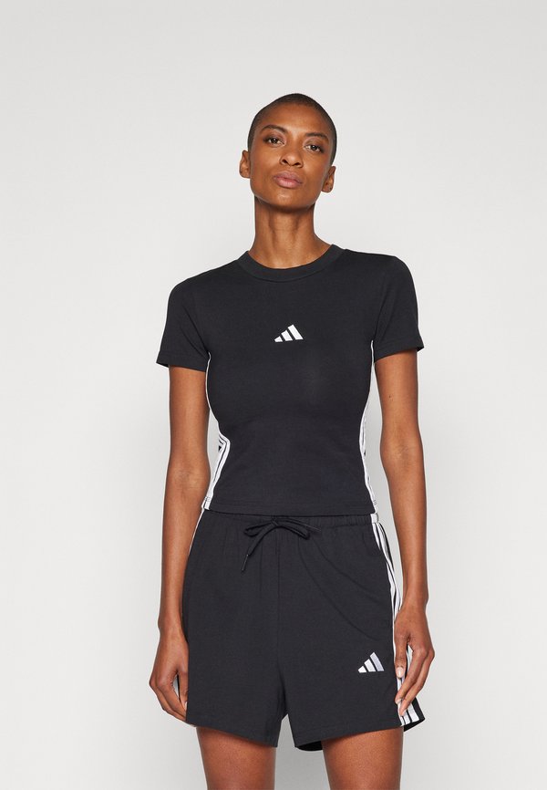 adidas Sportswear ESSENTIALS 3 STRIPES SLIM BABY  - Print T-shirt - black/white