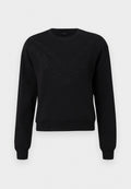 Schwarzes Langarm-Sweatshirt mit dezentem V-förmigem, gesticktem Blumenmuster über der Brust sowie gerippten Bündchen und Saum.