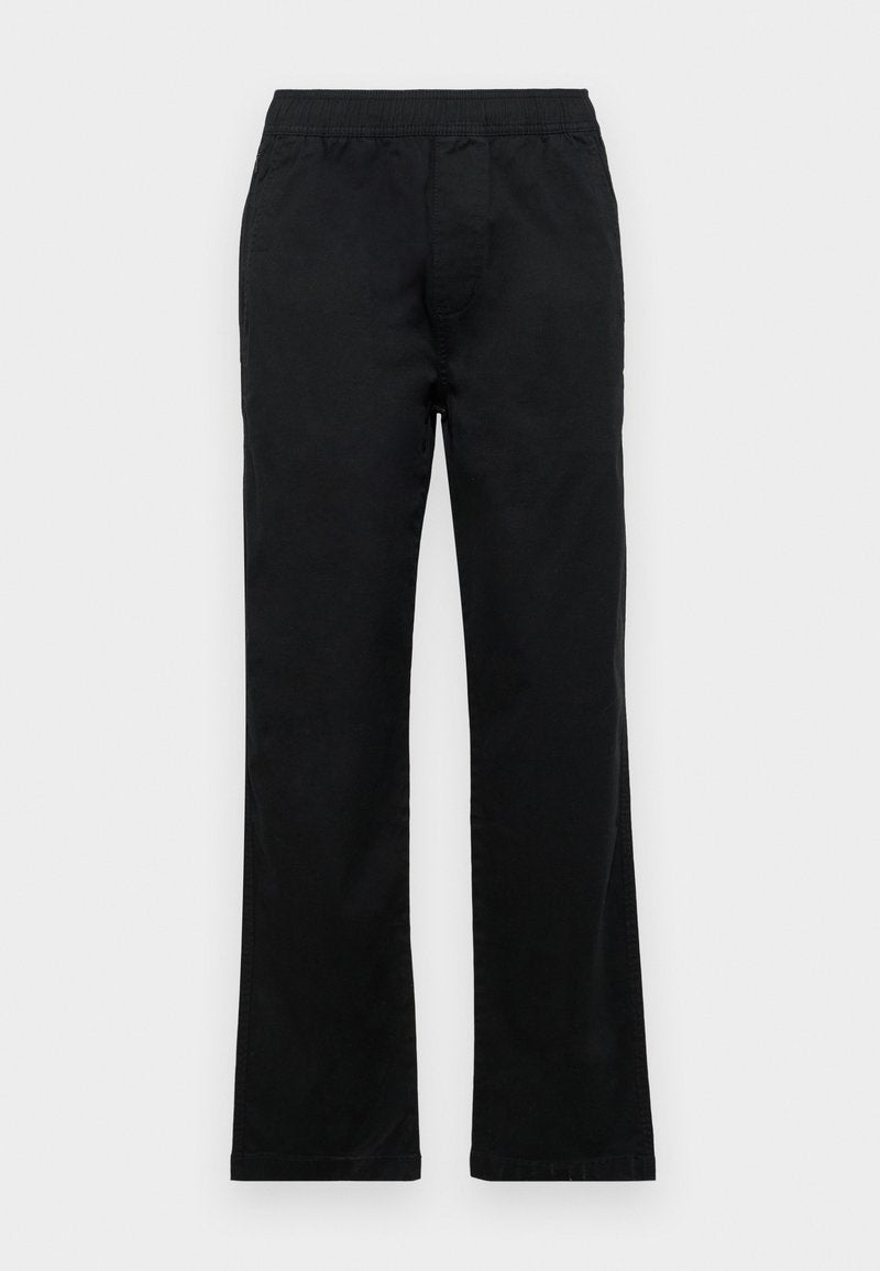Schwarze Hose mit einem elastischen Bund, geradem BeinDesign, glatter Textur und ohne sichtbare Muster oder Hardwaredetails.