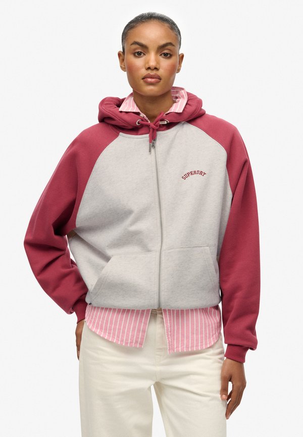 Superdry & Co Zip-up sweatshirt - vintage white m/bordeaux/red