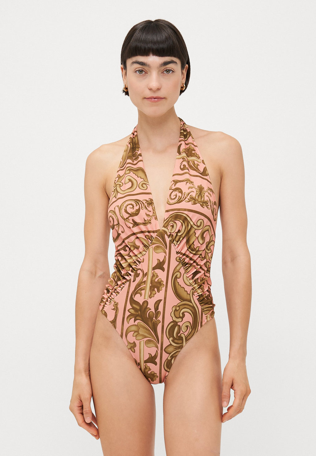 ADRIANA DEGREAS HERA HALTERNECK FRILLED SWIMSUIT