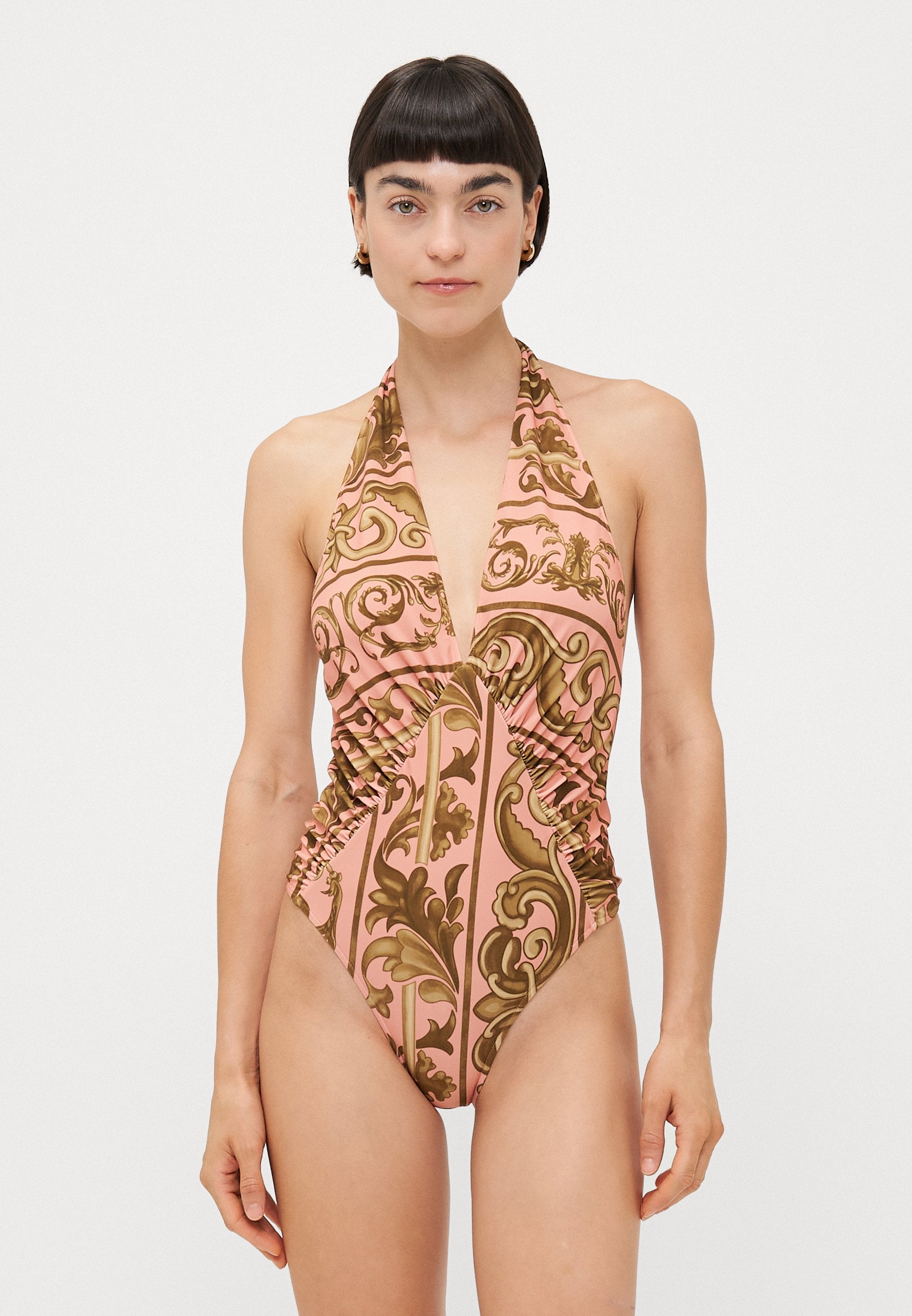 ADRIANA DEGREAS HERA HALTERNECK FRILLED SWIMSUIT