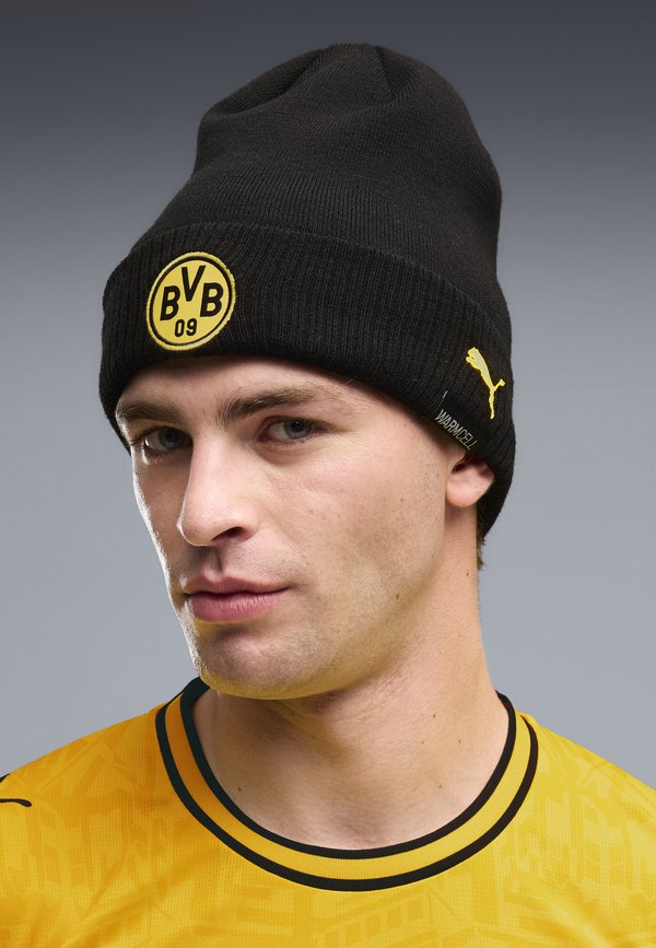 Puma BVB ESS BEANIE UNISEX - Beanie - puma black-faster yellow