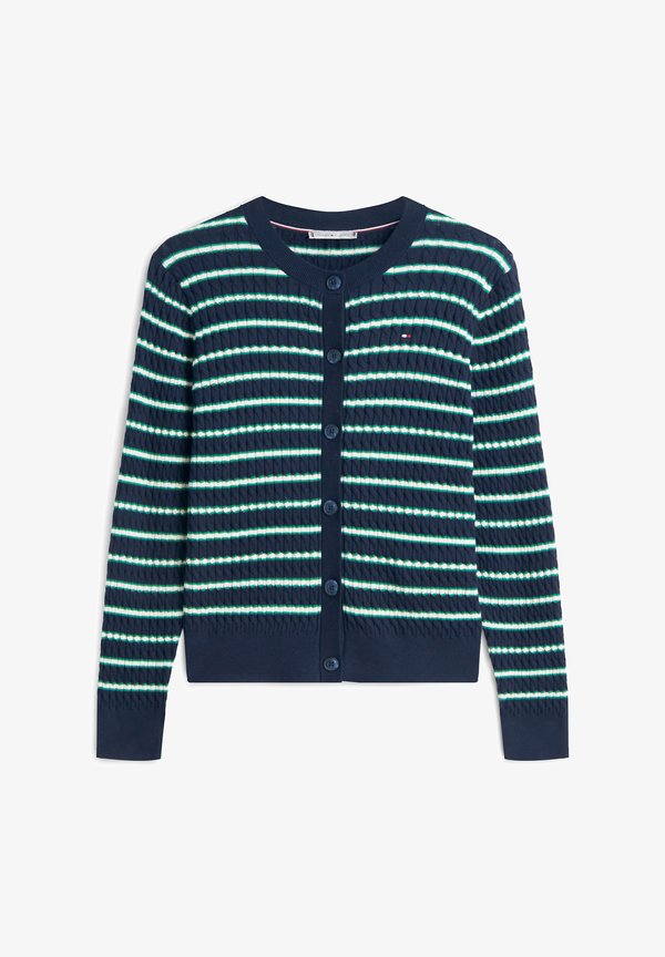 Tommy Hilfiger CABLE KNIT CREW NECK CARDIGAN - Cardigan - navy/nouv green/calico multi stp