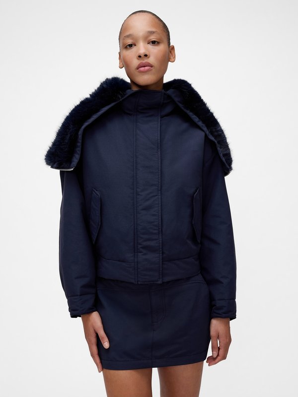 GAP GAPSTUDIO FAUX FUR-LINED CROP BOMBER JACKET