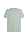 Hellgrünes Baumwoll-T-Shirt mit Rundhalsausschnitt und kurzen Ärmeln. Enthält ein kleines, weißes gedrucktes Logo auf der linken Brust.