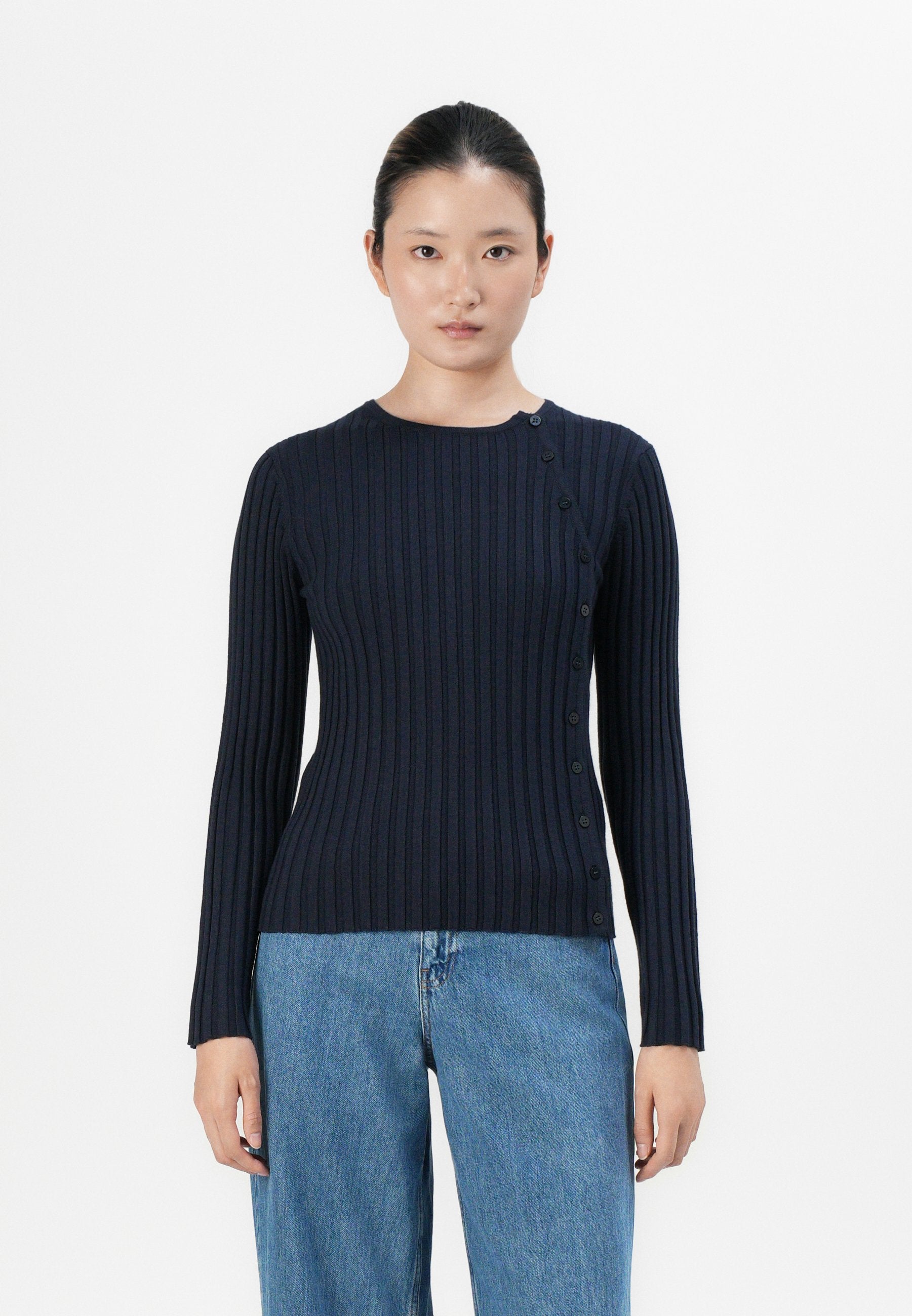 Selected SLFHELEN BUTTON O NECK