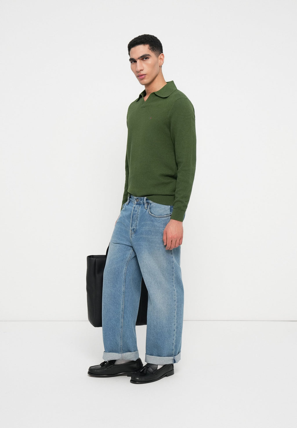 TEXTURED KNIT POLO COLLAR JUMPER Media 2