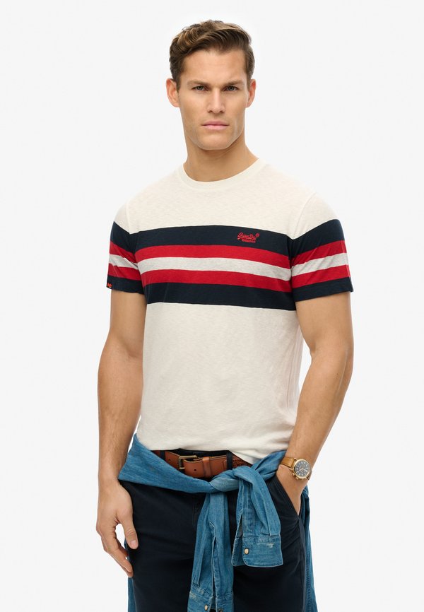 Superdry & Co ESSENTIALS STRIPE - Print T-shirt - brilliant white chest stripe