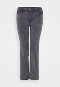 Graue Denim-Jeans mit geradem Bein, ausgestattet mit einem Reißverschluss, fünf Taschen und subtilen Stoffstrukturdetails.