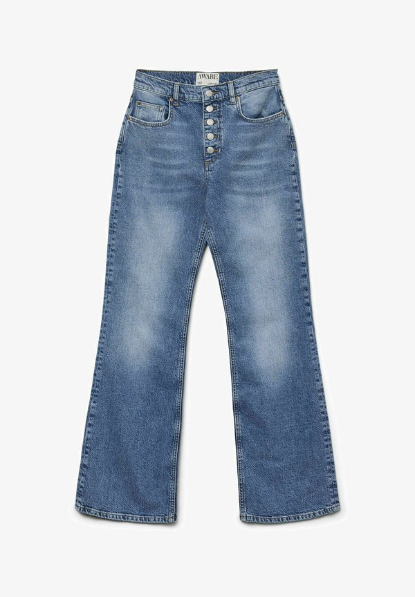 Vero Moda Flared fit AWEMILY High rise Mom - Flared Jeans - medium blue denim
