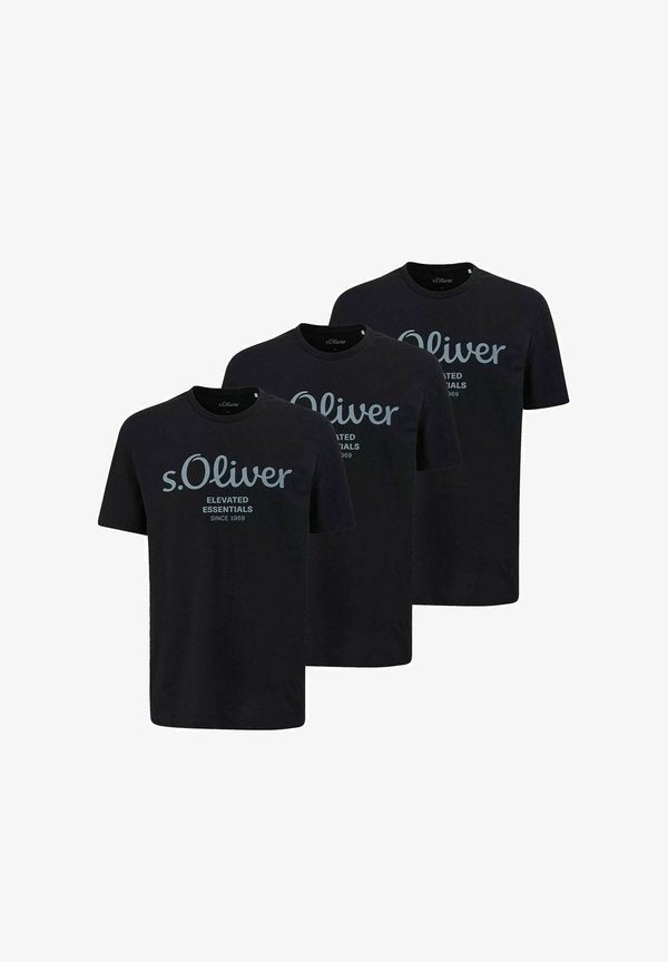 s.Oliver S.OLIVER HERREN T-SHIRT | 3 STÜCK - Print T-shirt - schwarz
