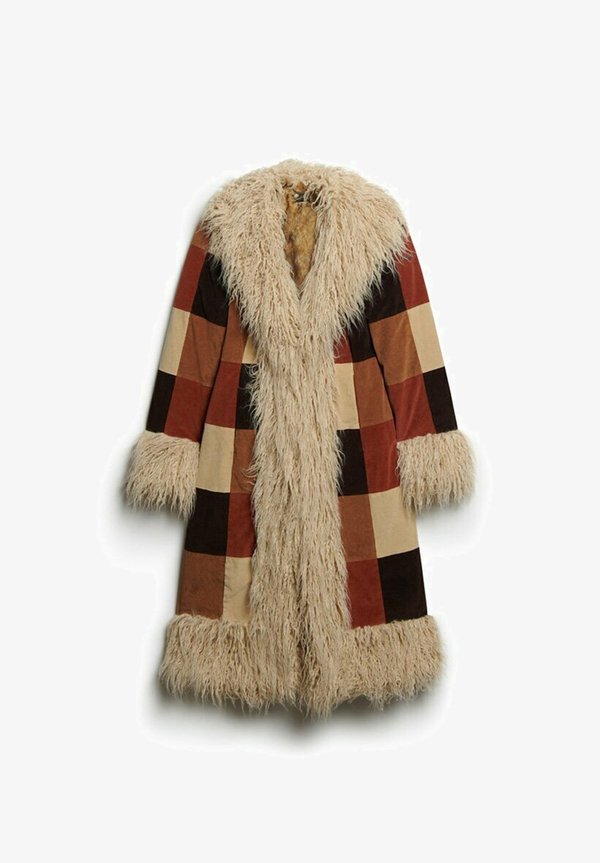 Superdry & Co PATCHWORK LONG AFGHAN  - Winter coat - brown patchwork cord