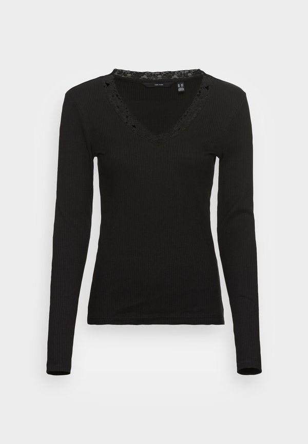Vero Moda Tall VMHELSINKI DEEP V NECK - Long sleeved top - black
