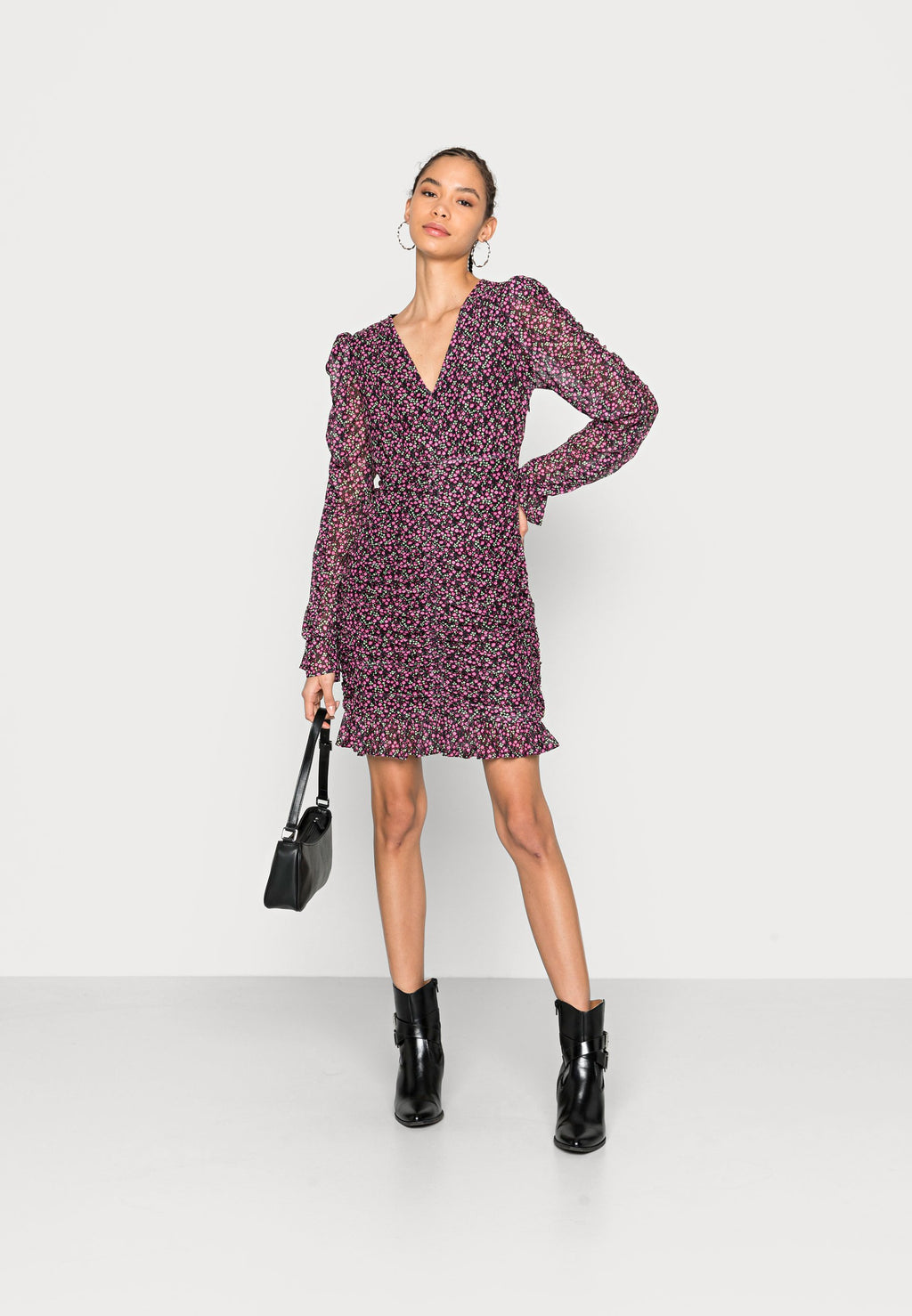 Colourful Rebel STACEY SMALL FLOWER GATHERED MINI DRESS