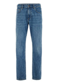 Blaue Jeans aus Denim mit geradem Bein, fünf Taschen sowie einem Knopf- und Reißverschluss. Klassischer, ausgewaschener Look mit Steppdetails.