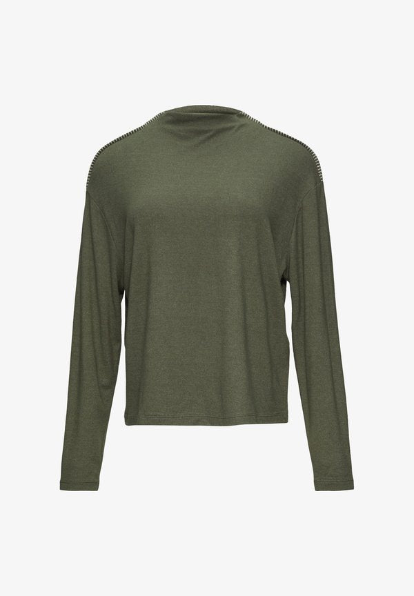 s.Oliver LONGSLEEVE AUS GEBÜRSTETEM JERSEYSTRICK - Long sleeved top - olivgrün