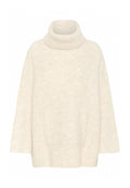 Cremfarbener Rollkragenpullover mit lockerer Passform, gerippter Textur, weit geschnittenen Ärmeln und einer Fronttasche. Weiches Material für Wärme.