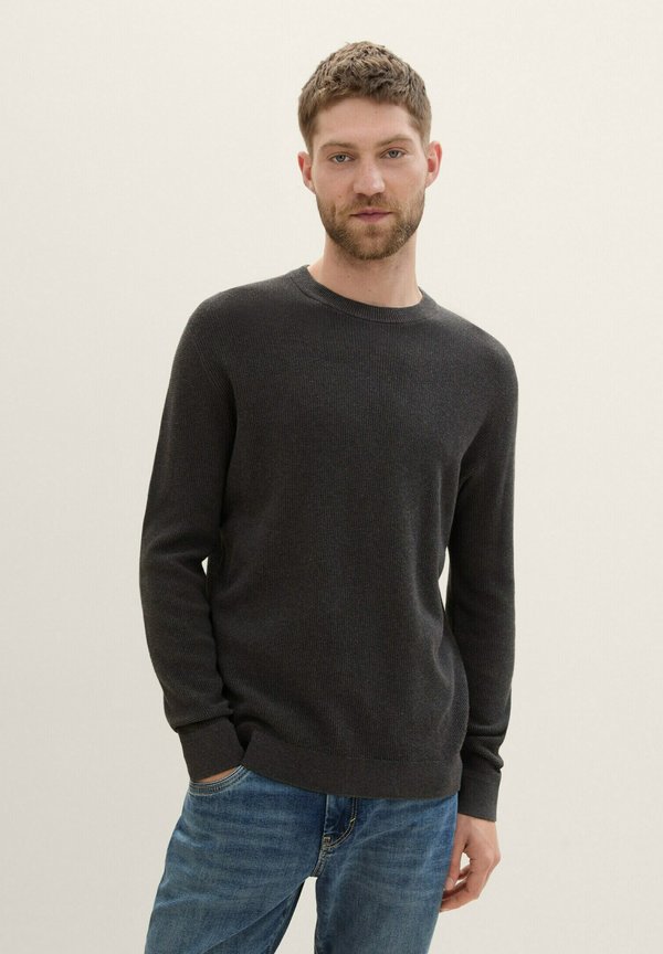 TOM TAILOR STRUKTURIERTER RUNDHALS - Jumper - black grey melange