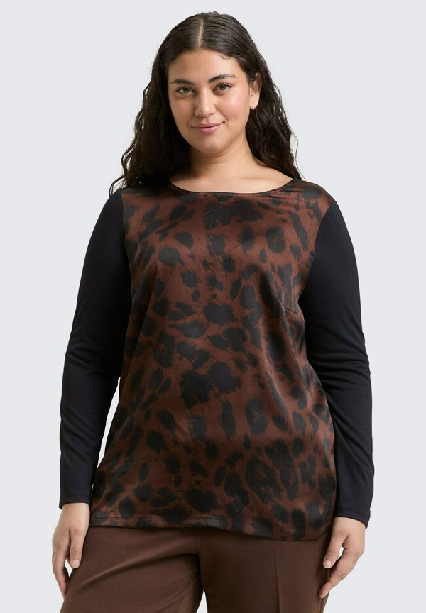 TOM TAILOR MIT LEO-PRINT - Long sleeved top - brown/black big leo print