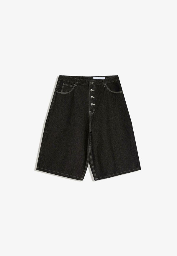 Bershka BARREL - BERMUDA JEANS - Denim shorts - black