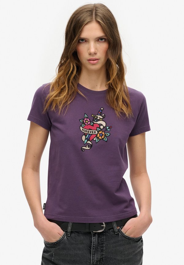 Superdry & Co SMALL TATTOO RHINESTONE - Print T-shirt - soot purple